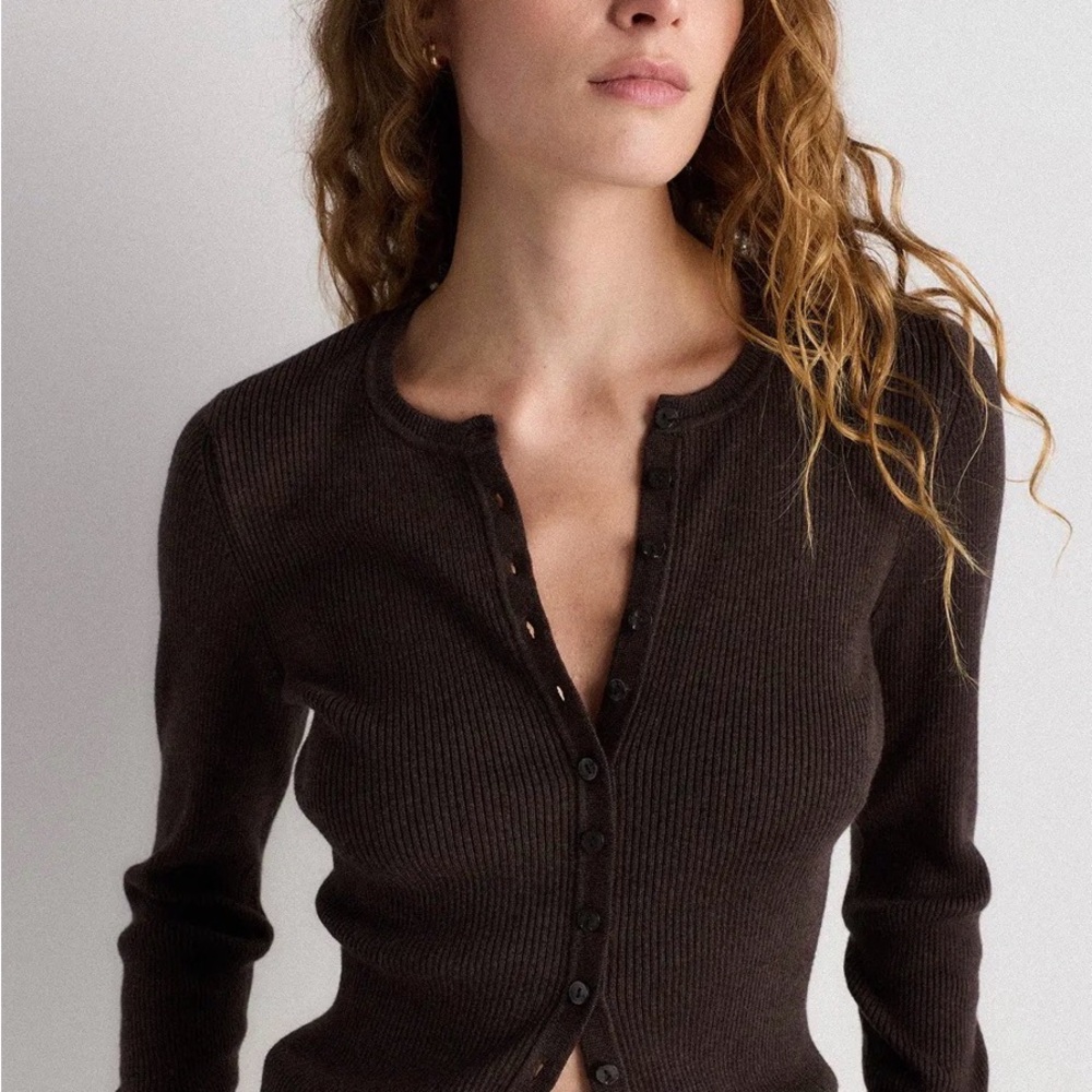 NWT! Quince Mocha Button-Up Cardigan, size L